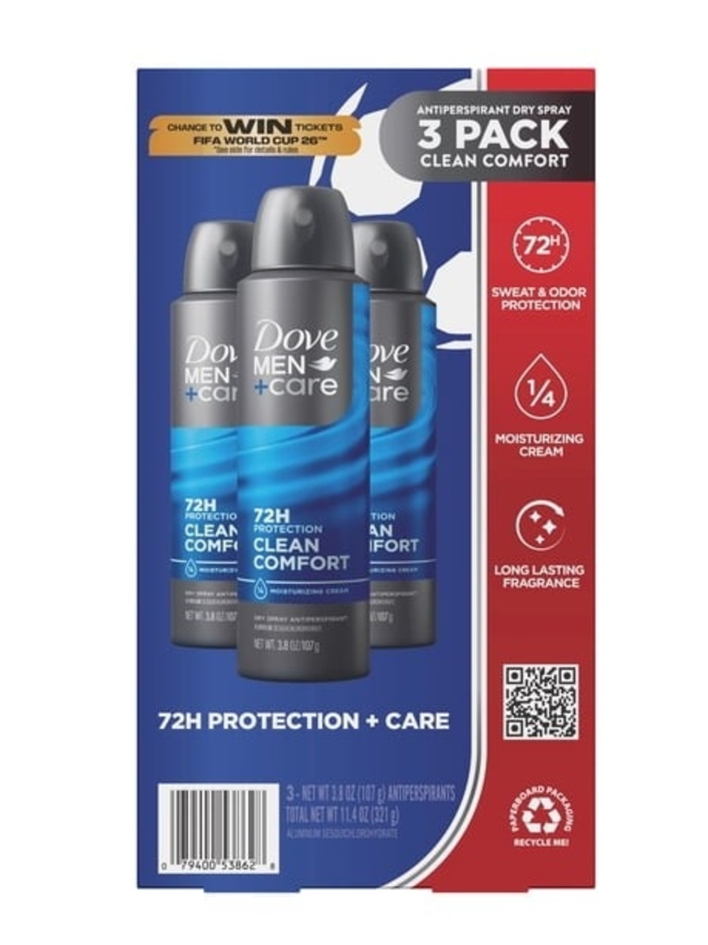 Dove Men+Care Clean Comfort Antiperspirant 3-Pack - Blue/Gray